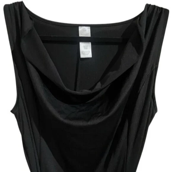 Elegant Sophisticated Sleeveless Black Cowl Neck Midi Dress With Tie Belt Size M - Picture 6 of 13